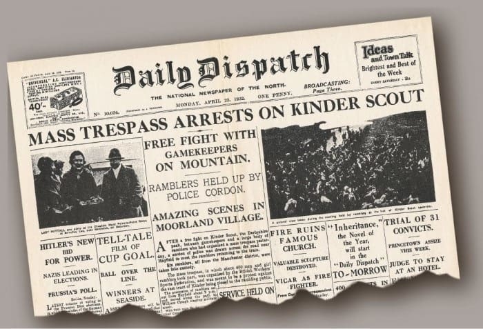 A newspaper headline of the Mass Trespass