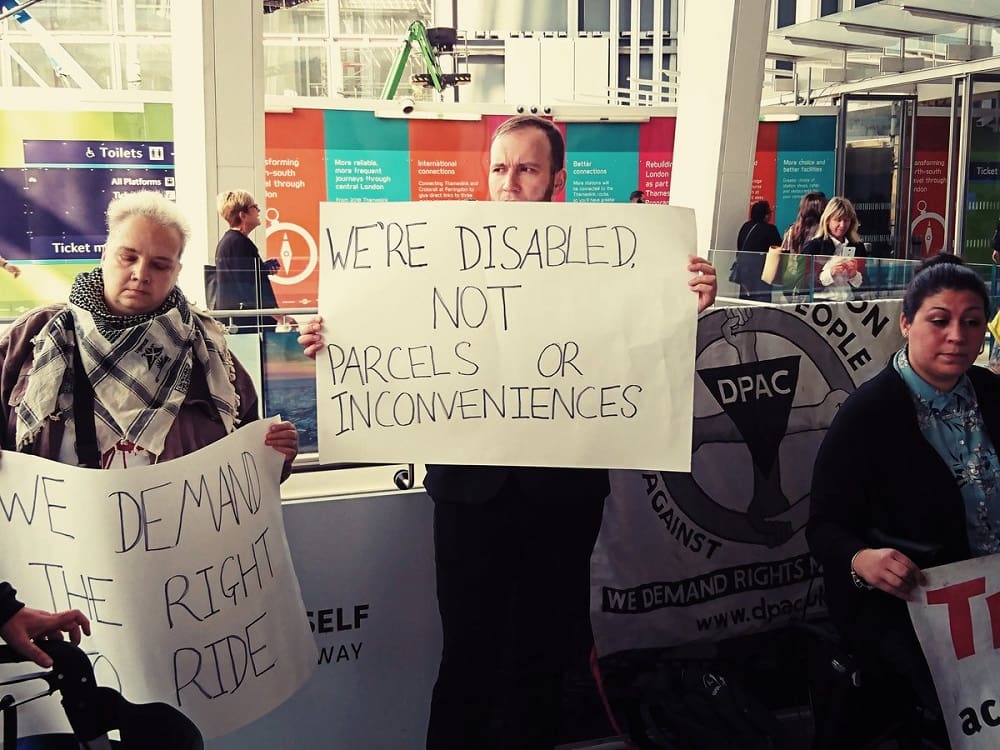 A placard from the no right to ride demo