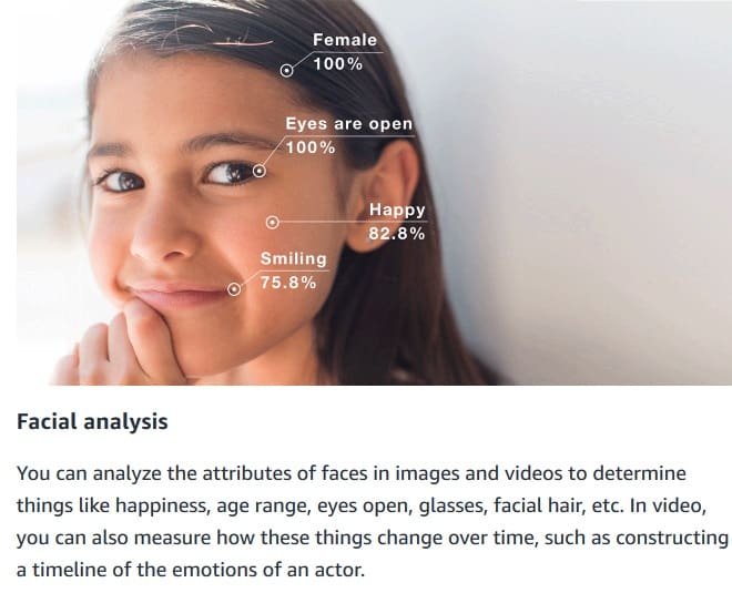 Facial analysis of Rekognition software