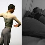 Anil van dee Zer shown when he was a ballet dancer and another of him now in bed