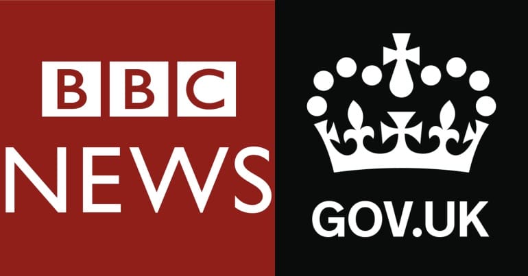 BBC News logo and Gov.Uk logo