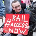 Disabled people protesting about rail access