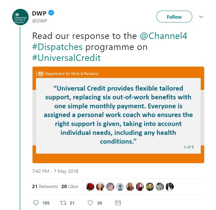 First DWP Universal Credit tweet 