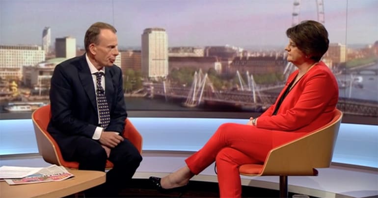 Arlene Foster speaking to Andrew Marr