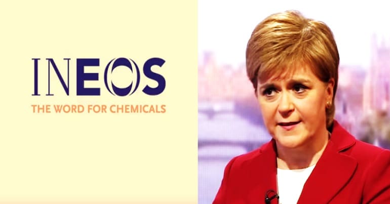 INEOS logo and Nicola Sturgeon