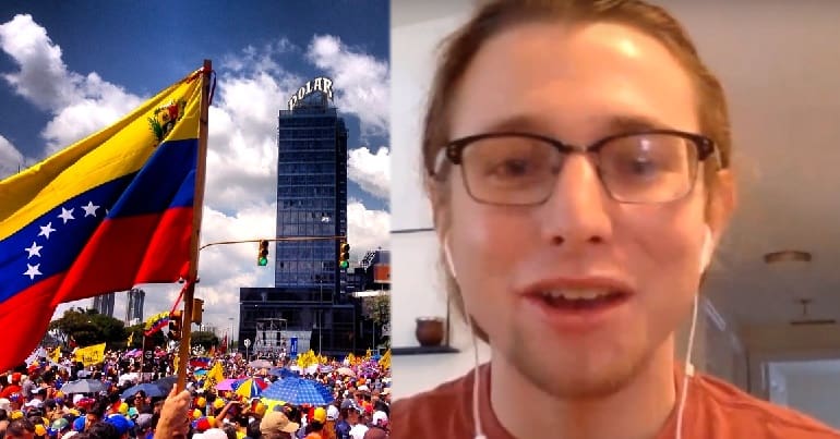 Venezuelan protesters and Lucas Koerner from Venezuelanalysis