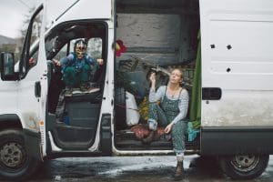 Woman child in a van