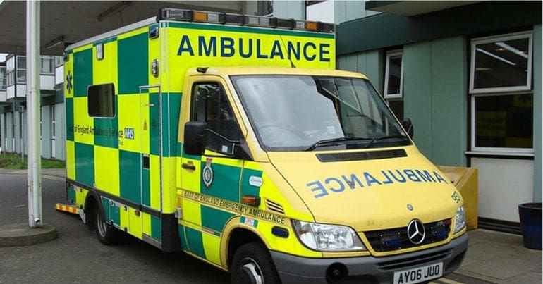 An ambulance outside a hospital