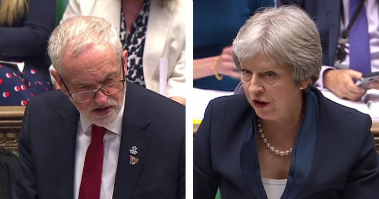 Jeremy Corbyn and Theresa May at PMQs