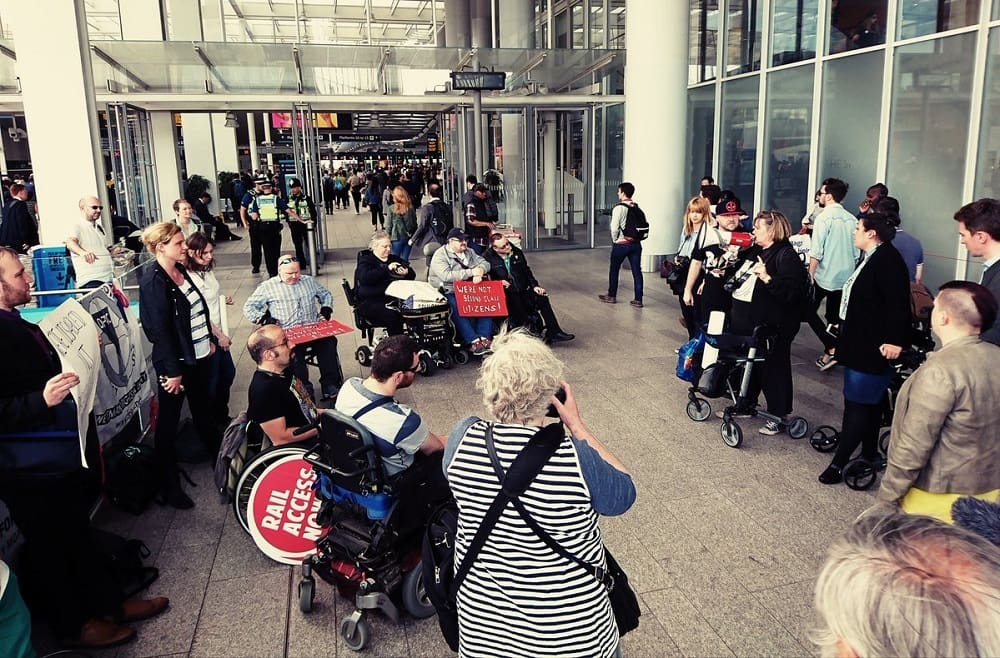 People protesting at Govias instructions to staff about disabled people