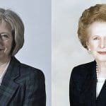 Portraits of Theresa May and Margaret Thatcher