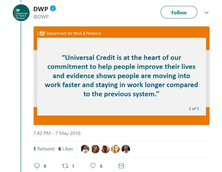 Second DWP Universal Credit tweet