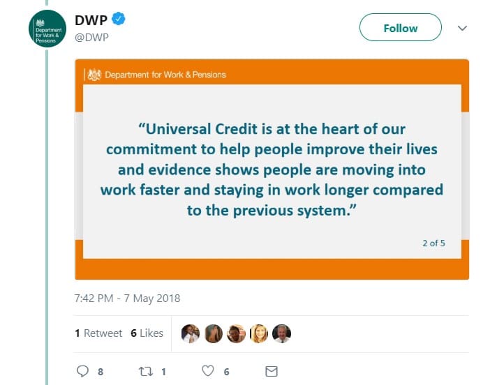 Second DWP Universal Credit tweet