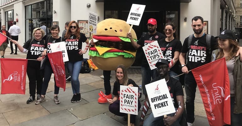 Staff on a picket line outside TGI Fridays