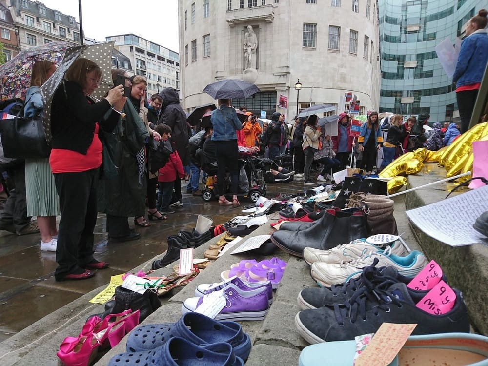 The Missing Millions shoes and BBC Broadcasting House