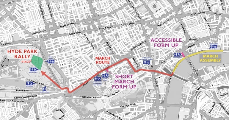 The route of a protest in London on Saturday