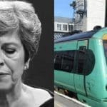 Theresa May and a Southern Rail train