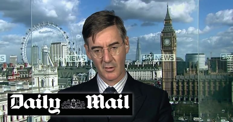 Jacob Rees-Mogg and a Daily Mail logo Brexiteers