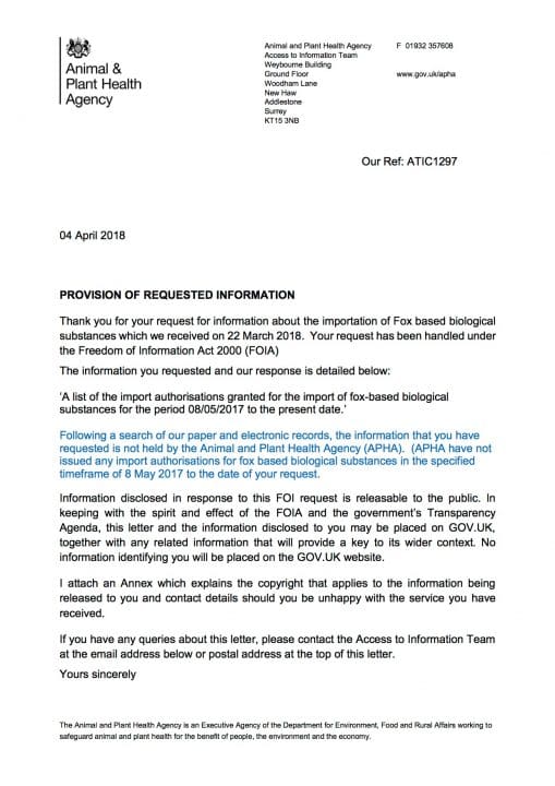 APHA response on fox urine