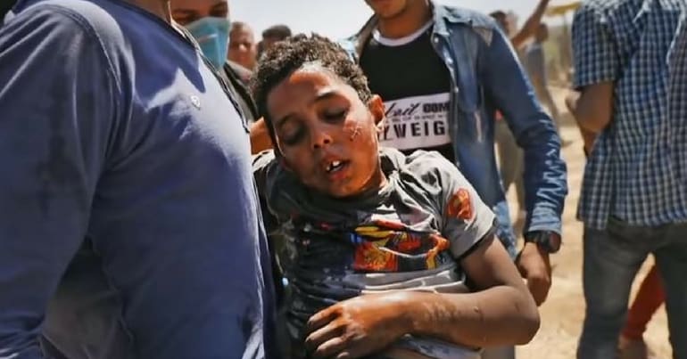 An injured boy in Gaza