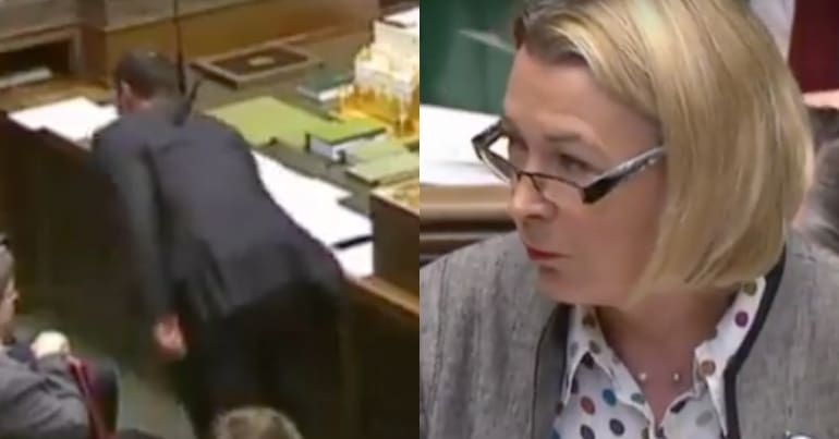 Jeremy Hunt running away as Barbara Keeley asks a question