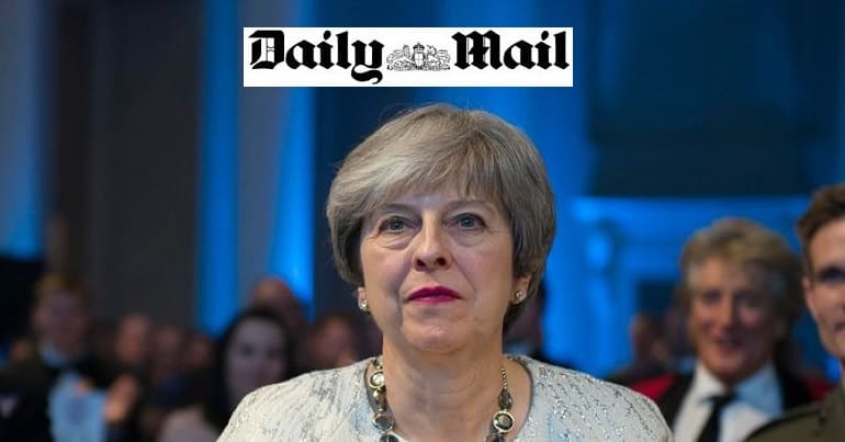 Theresa May and Daily Mail logo