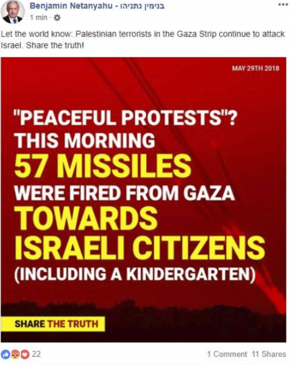 Netanyahu post from Facebook