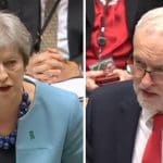 Theresa May and Jeremy Corbyn at PMQs