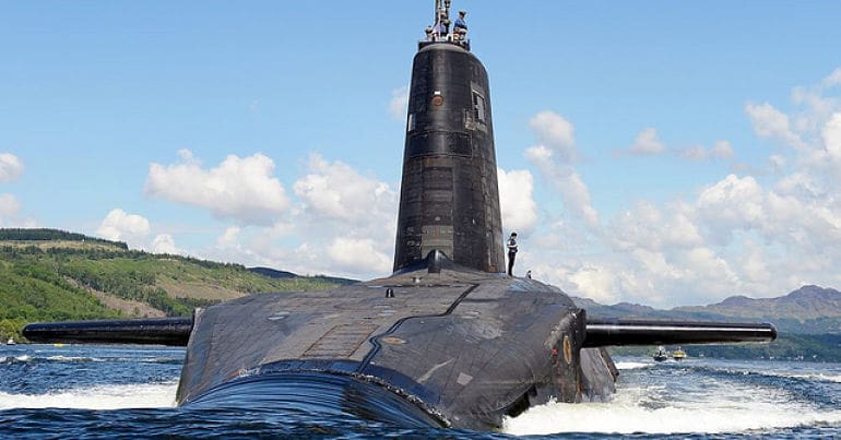 A trident nuclear submarine in the water