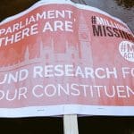 A placard from an ME Millions Missing demonstration