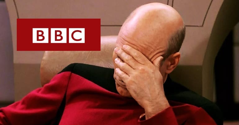 BBC logo and an image of a facepalm