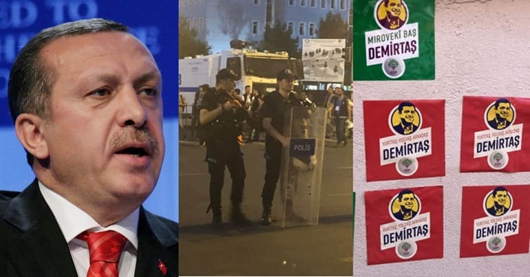 Erdogan, Turkish police and stickers for HDP leader Selahattin Demirtaş