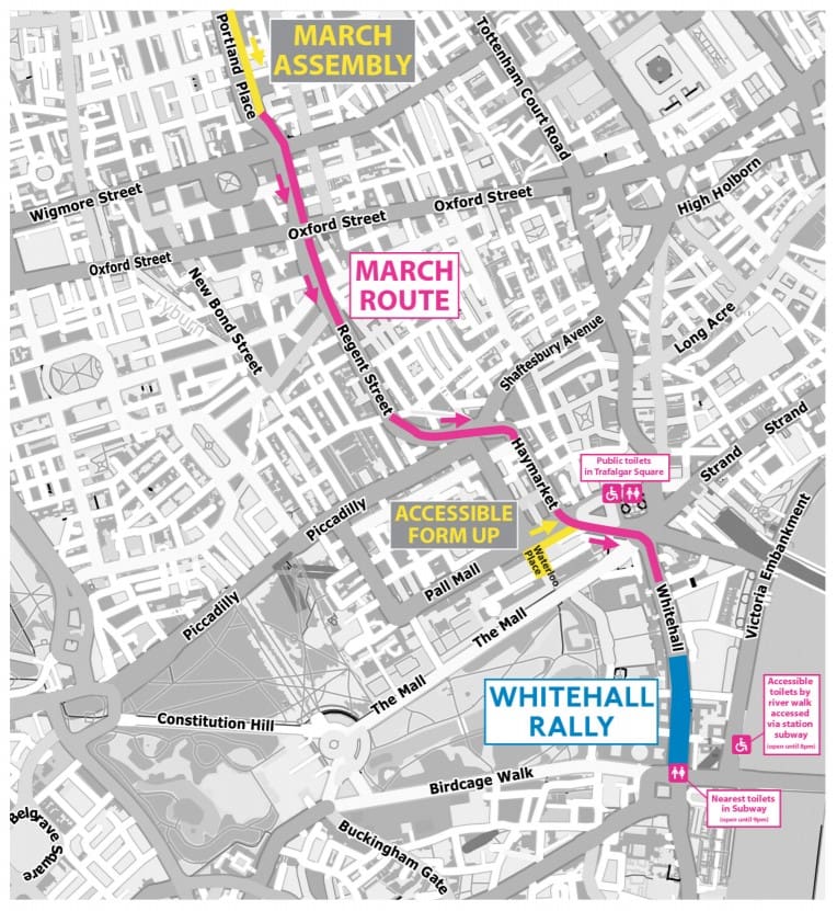 Map of the Our NHS march route