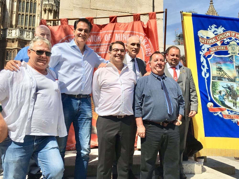 The miners rally outside parliament 