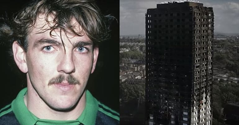 Nevile Southall and the burned out Grenfell Tower