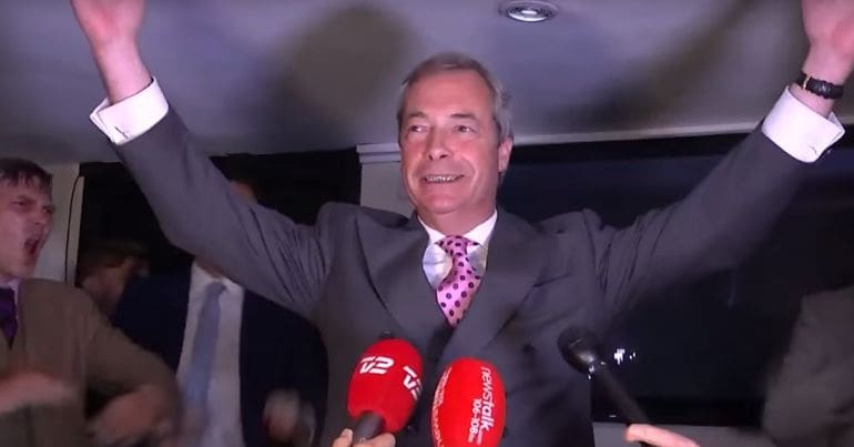 Nigel Farage celebrating the Brexit referendum result