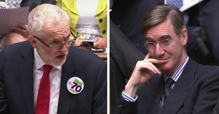 Jeremy Corbyn and Jacob Rees-Mogg at PMQs