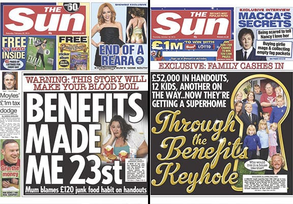 The Sun benefits scrounger headlines