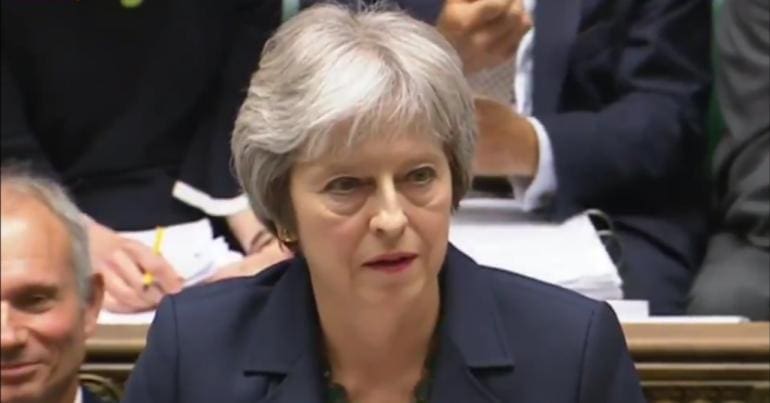 Theresa May in Westminster at PMQs