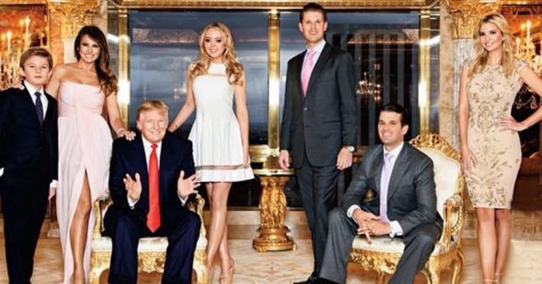 US President Trump with his family at home in Trump Tower.