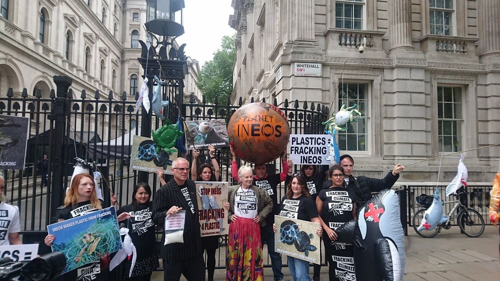 Vivienne Westwood, Joe Corre and campaigners outside Downing Street