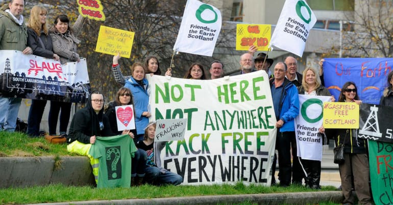 A fracking protest outside the Scottish parliament