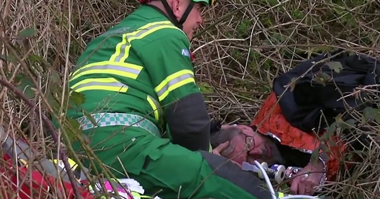 Paramedic attending to animal welfare investigator with broken neck Belvoir Hunt