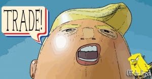 A big balloon Trump shouting: "TRADE!"