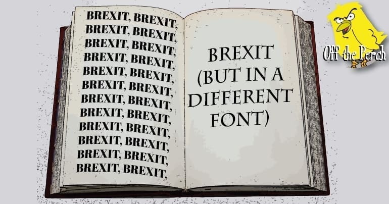 An open report with the word 'Brexit' written on it over and over