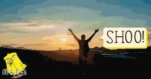 A man telling the sun to shoo
