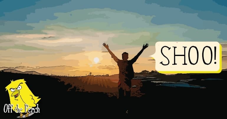 A man telling the sun to shoo