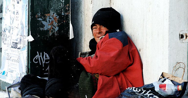 A homeless woman