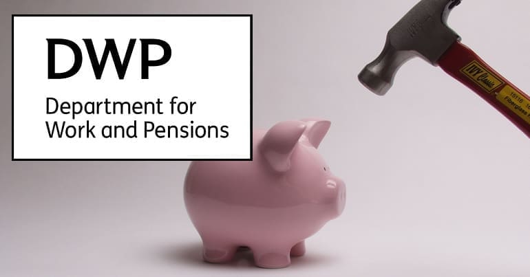 A piggy bank and the DWP logo