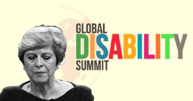 Global Disability Summit logo and Theresa May